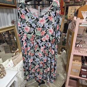 Plus Size Closet Womens 5XL Tropical Floral Empire Waist Dress Black Pink